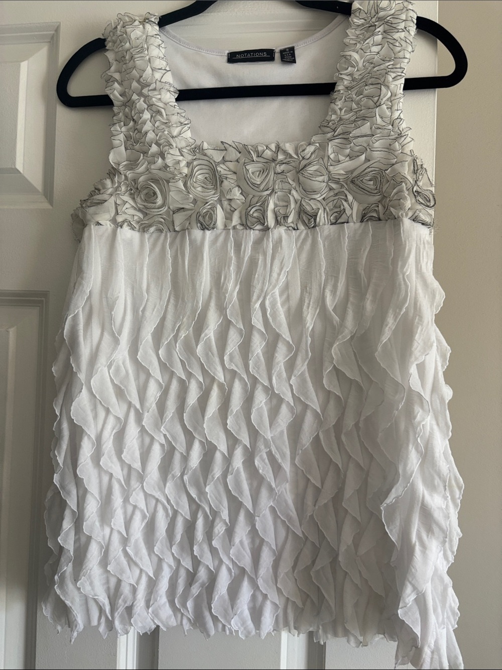 Notations White Rosette & Ruffle Top